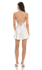 Satin A-line Dress in White